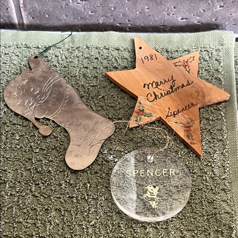 Vintage Personalized SPENCER Holiday Ornament Set - Copper, Wood and Acrylic - Picture 5 of 5